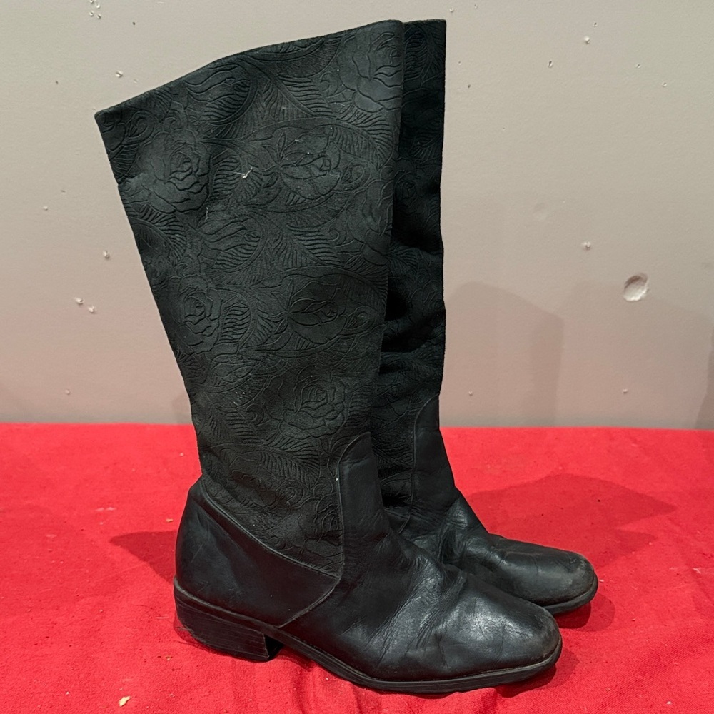Women's Over-the-Knee Floral-Embossed Black Boots